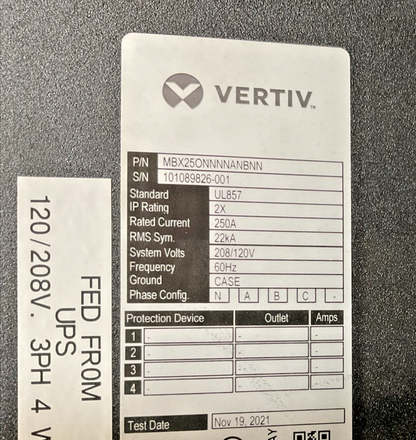 VERTIV POWERBAR iMPB BUSWAY 10' 8X30A , 2X20A BUS PLUGS UL857 208/120V EI GROUP
