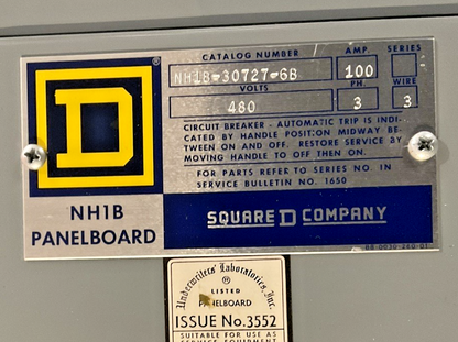 SQUARE D NH1B-30727-6B PANELBOARD 100A 480V 3PH 3WIRE