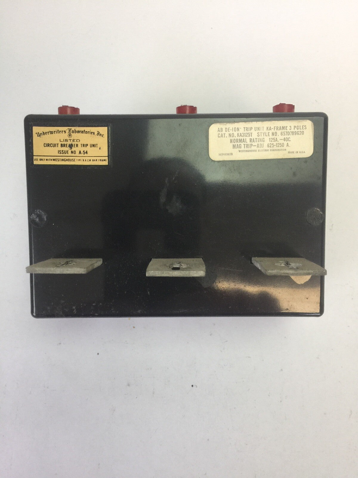 WESTINGHOUSE KA3125T 125A TRIP UNIT 3POLE MAG TRIP-ADJ 625-1250A