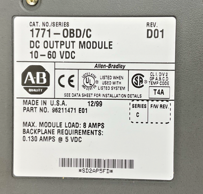 ALLEN BRADLEY 1771-OBD OUTPUT MODULE 10-60VDC REV.D01 SER.C