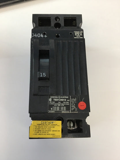 GENERAL ELECTRIC TED124015 CIRCUIT BREAKER 15A 480VAC 250VDC