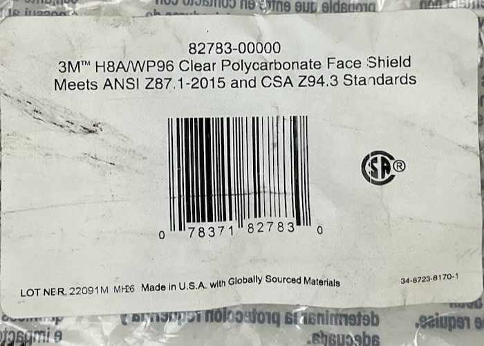 3M 82783-00000 H8A RATCHET HEADGEAR WITH WP96 POLYCARBONATE FACE SHIELD LOT OF 3