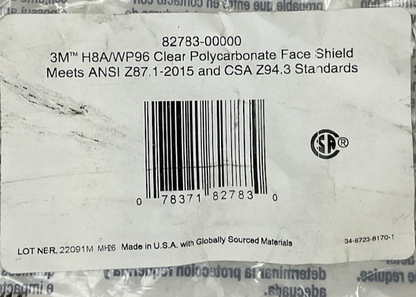 3M 82783-00000 H8A RATCHET HEADGEAR WITH WP96 POLYCARBONATE FACE SHIELD LOT OF 3