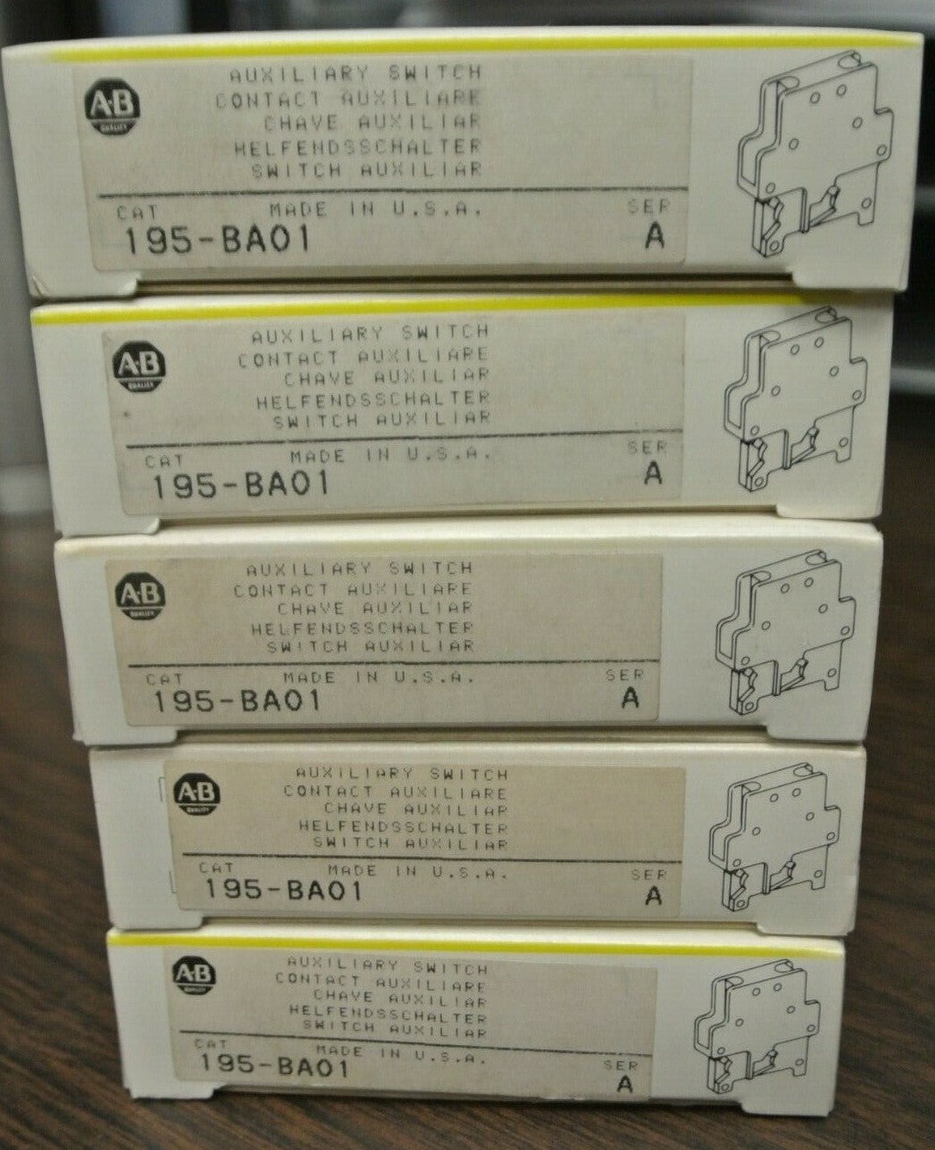 LOT of 5 / ALLEN-BRADLEY 195-BA01 AUXILIARY SWITCH / AUX. CONTACT / NEW SURPLUS
