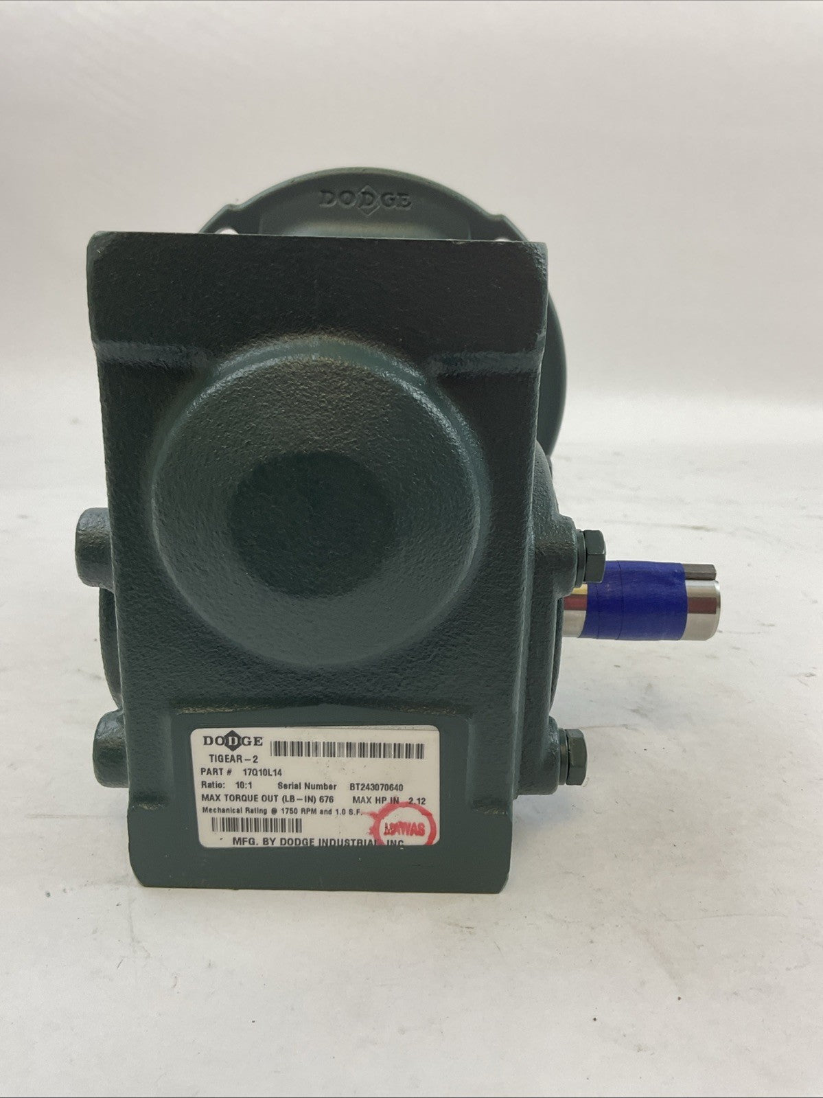 DODGE 17Q10L14 TIGEAR-2 GEAR REDUCER RATIO 10:1 1750RPM