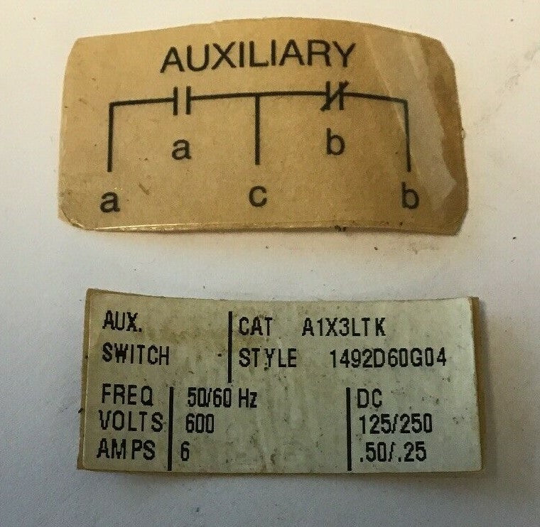 WESTINGHOUSE A1X3LTK AUXILIARY SWITCH 6A,600V,50/60HZ 125/250VDC