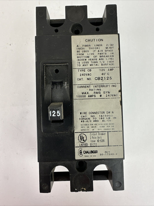 CHALLENGER CB2125 CIRCUIT BREAKER 125AMP 240VAC 2POLE