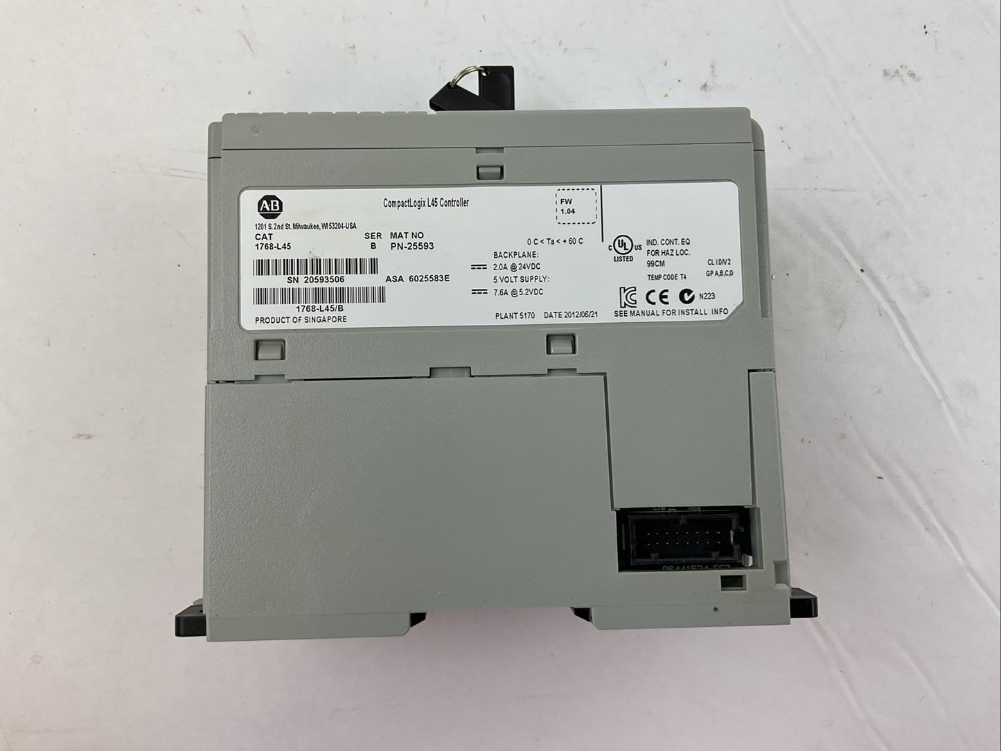 ALLEN BRADLEY 1768-L45 SER B F/W 1.04 COMPACTLOGIX L45 CONTROLLER