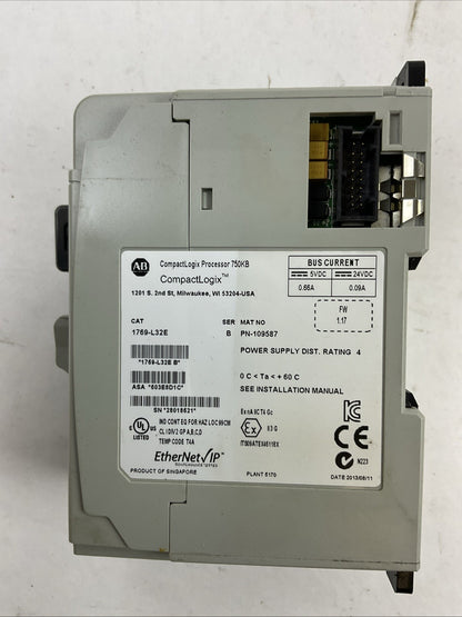 ALLEN BRADLEY 1769-L32E SER B FW 1.17 COMPACTLOGIX PROCESSOR 750KB