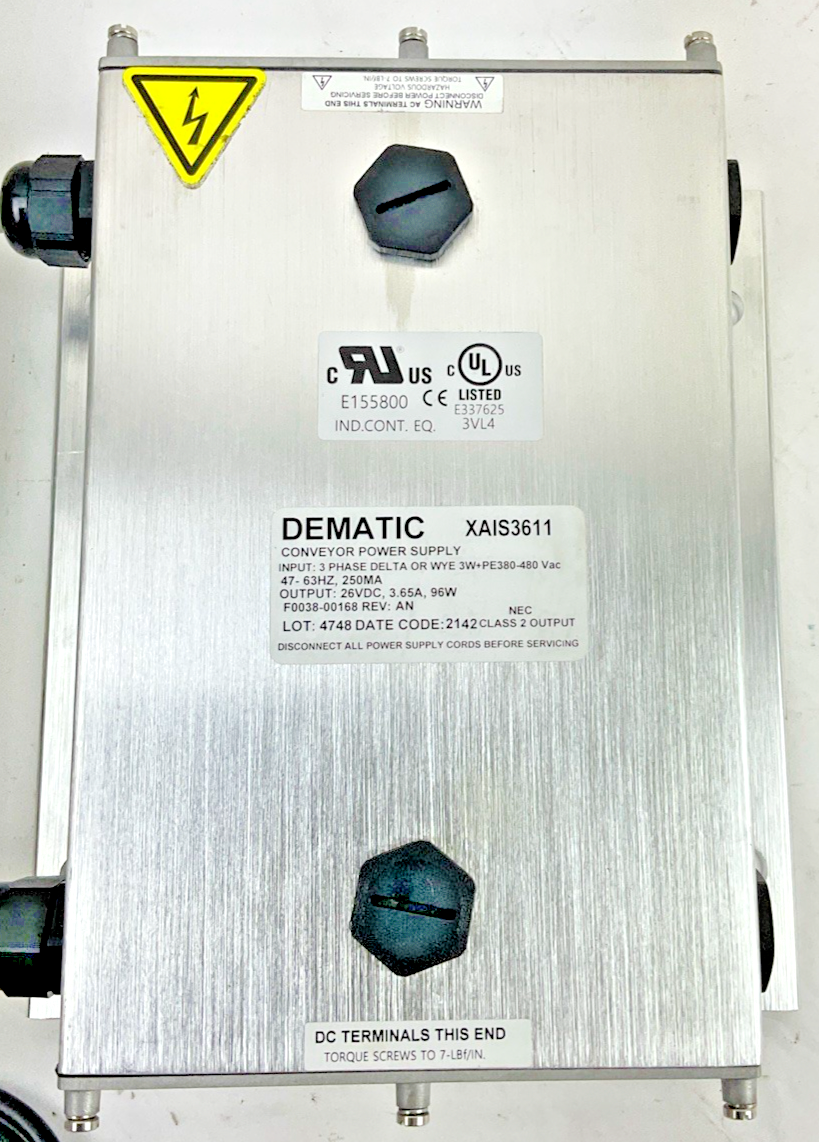 DEMATIC XAIS3611 CONVEYOR POWER SUPPLY 3PH 480VAC 26VDC REV.AN