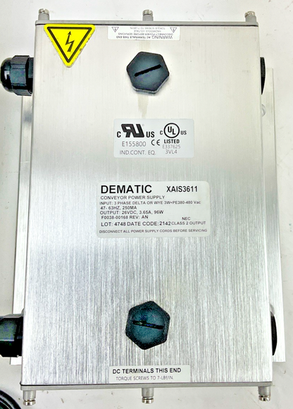DEMATIC XAIS3611 CONVEYOR POWER SUPPLY 3PH 480VAC 26VDC REV.AN