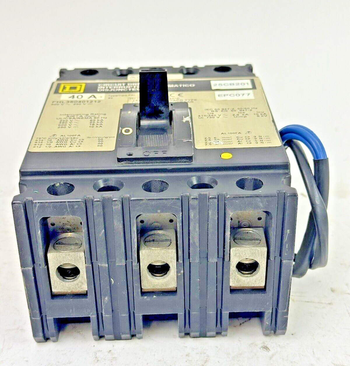 SQUARE D  FHL360401212 MAG-GARD CIRCUIT BREAKER W/ AUX 40A 3POLE 600VAC