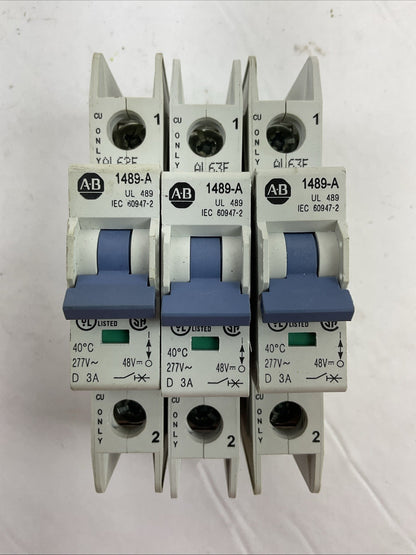 ALLEN BRADLEY 1489-A1D030 CIRCUIT BREAKER 1POLE 2A 277VAC SER A (LOT OF 3)