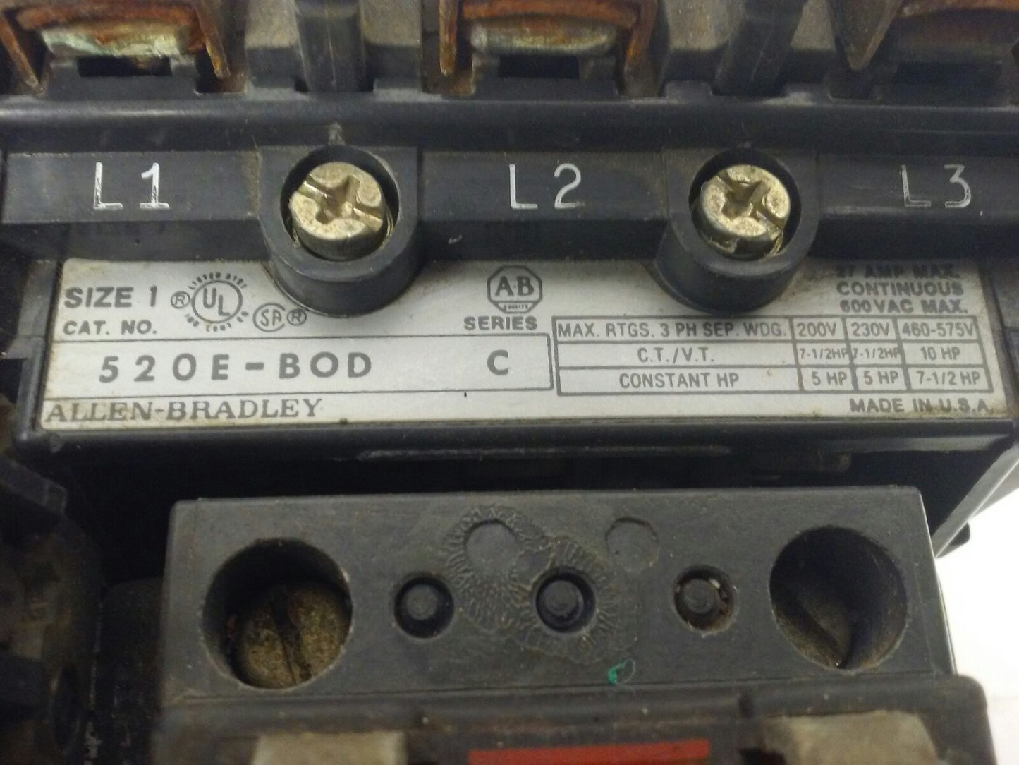 ALLEN BRADLEY, 520E-BOD , SER. C, STARTER, SIZE 1, 600V, 27A, 3PH, 120V COIL 3PH