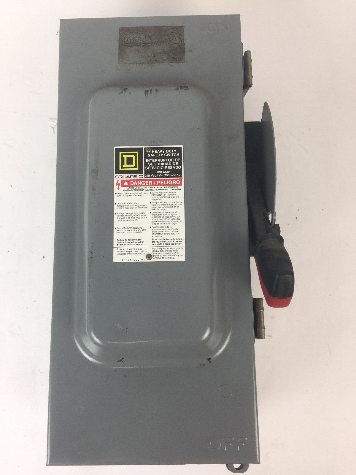 SQUARE D H323AWK HEAVY DUTY SAFETY SWITCH 100A 240VAC 250VDC FLNR100ID FUSES