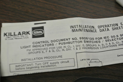 KILLARK 8003/40 PUSHBUTTON SWITCH / IEC 30.5 SERIES / 500V, 6A / NEW  SURPLUS