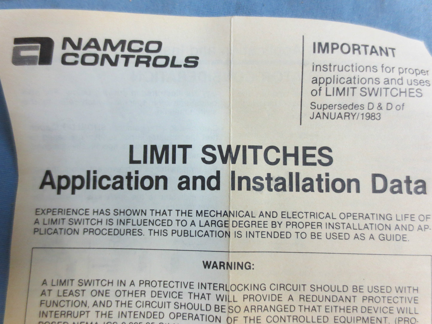 NAMCO EA180-14303 SNAP-LOCK LIMIT SWITCH - NEW SURPLUS