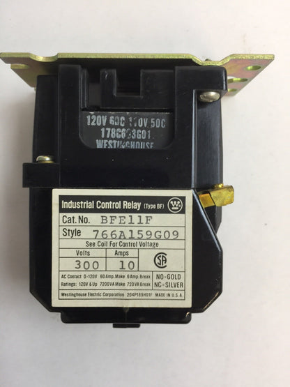 WESTINGHOUSE BFE11F CONTROL RELAY 300VAC 10A 766A159G09 COIL 120V 60C 178C603G01
