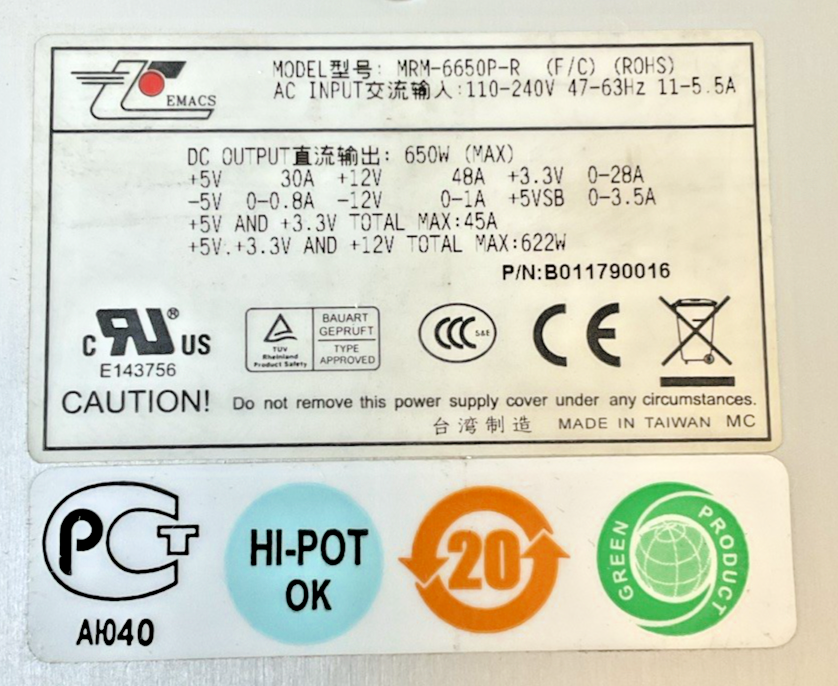 EMACS MRM-6650P-R POWER SUPPLY 240VAC 63HZ 11-5.5A