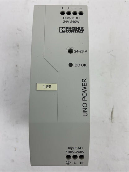 PHOENIX CONTACT UNO-PS/1AC/24DC/240W OUTPUT 24VDC INPUT 100-240VAC POWER SUPPLY