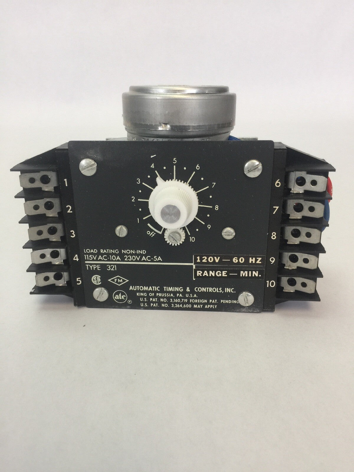 ATC 321B014A01F1XX TIME DELAY RELAY 120V 60HZ 0-10 MIN 115VAC 10A 230VAC 5A