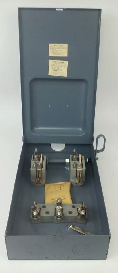WADSWORTH 07813B FUSIBLE SAFETY SWITCH 3P 125-250V 240VAC 100A 15HP RAINTIGHT