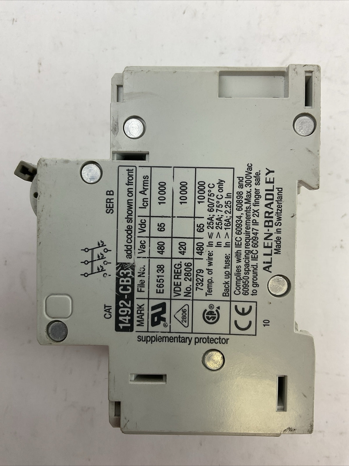 ALLEN BRADLEY 1492-CB3G200 MANUAL MOTOR CONTROLLER 20A SER B