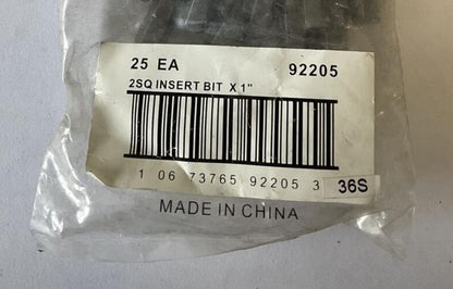 IRWIN 2SQ INSERT BIT x 1" BAG OF 25EA.  ****LOTOF3***