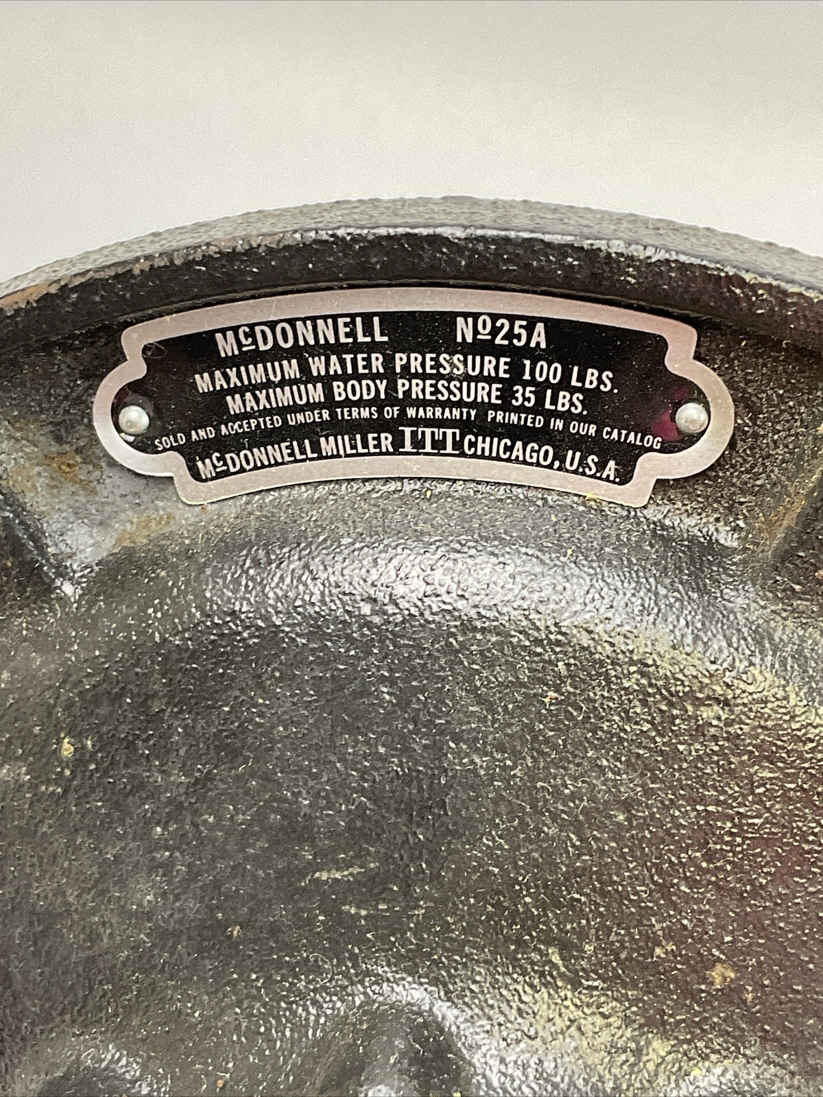 McDONNELL No25A HEAD ASSEMBLY MAX WATER PRESSURE 100LBS MAX BODY PRESSURE 35LBS