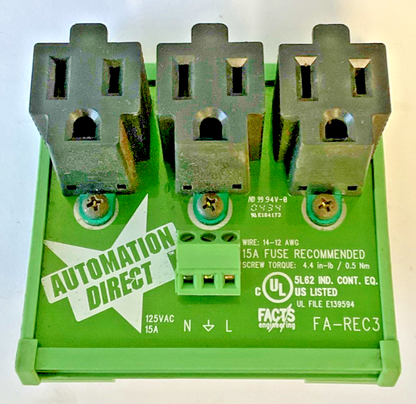 FACTS ENGINEERING FA-REC3 3 PLUG 3 RECEPTABLE 94V-0 14-12AWG 125VAC 15A