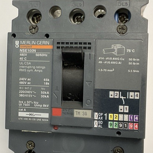 MERLIN GERIN NSE100N NENL34030 CIRCUIT BREAKER 30A 480V *SHUNT WIRE LENGTH VARY*