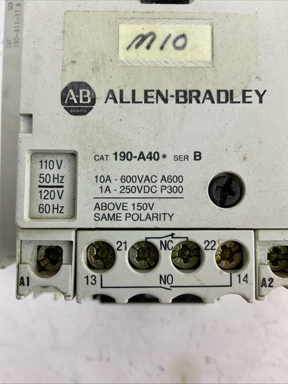 ALLEN BRADLEY STARTER 190-A40 COIL 120V 190-P400 190-T11-11 190-A11-11 190-CPS40