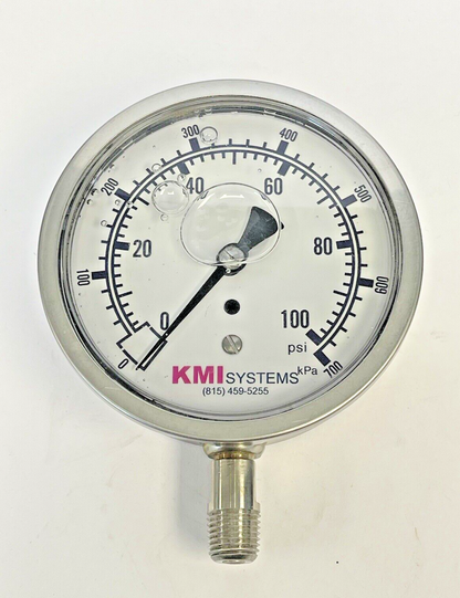 KMI SYSTEMS - PRESSURE GAUGE - 4" DIAMETER, 1/2" NPT, 0-100 PSI