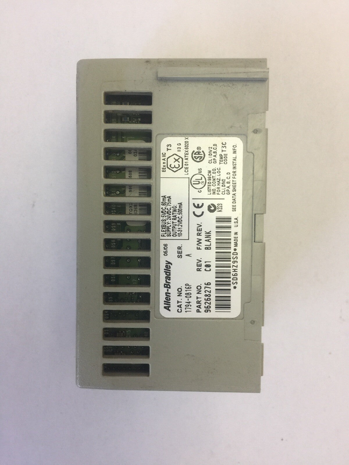 ALLEN BRADLEY 1794-OB16P 24VDC SOURCE OUTPUT MODULE SER A REV C01 F/W REV BLANK