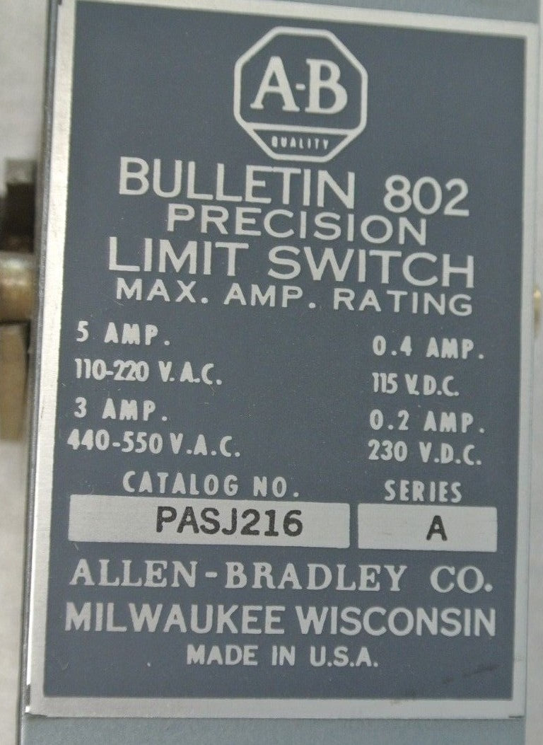 ALLEN-BRADLEY 802-PASJ216 PRECISION LIMIT SWITCH / LEFT HAND / NEW SURPLUS