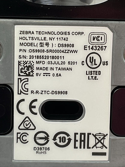 ZEBRA DS9908-SR00004ZZWW SCANNER 5VDC 0.5A DS9908