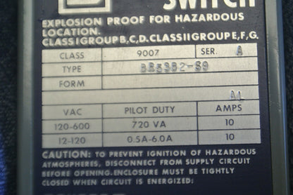 SQUARE D 9007 BR53B2-S9 HEAVY DUTY LIMIT SWITCH