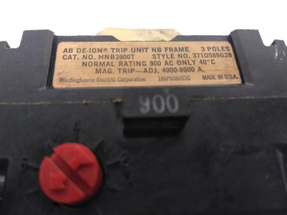 WESTINGHOUSE HNB3900T CIRCUIT BREAKER TRIP UNIT 900A 3P NB FRAME