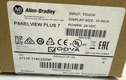 ALLEN BRADLEY 2711P-T10C22D9P PANELVIEW TOUCH SCREEN 24VDC 10IN SER.A