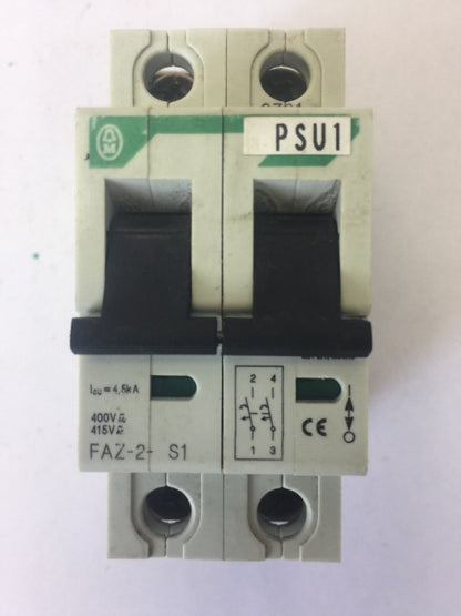 KLOCKNER MOELLER FAZ-2-S1 CIRCUIT BREAKER 2 POLE 400/415VAC