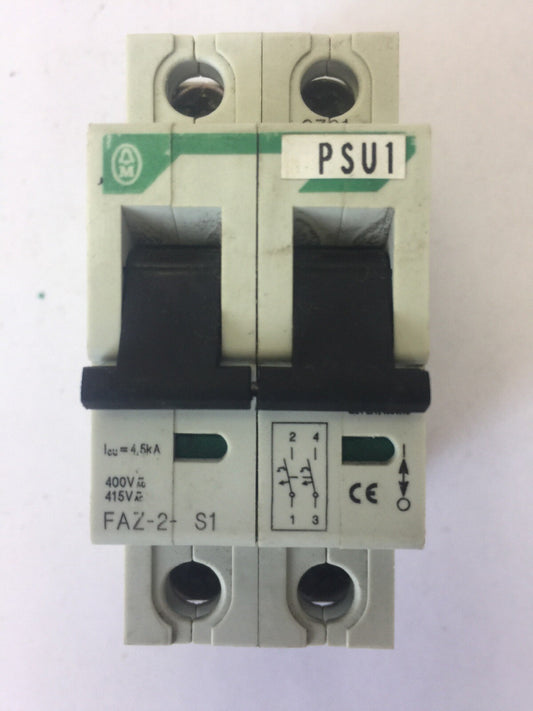 KLOCKNER MOELLER FAZ-2-S1 CIRCUIT BREAKER 2 POLE 400/415VAC