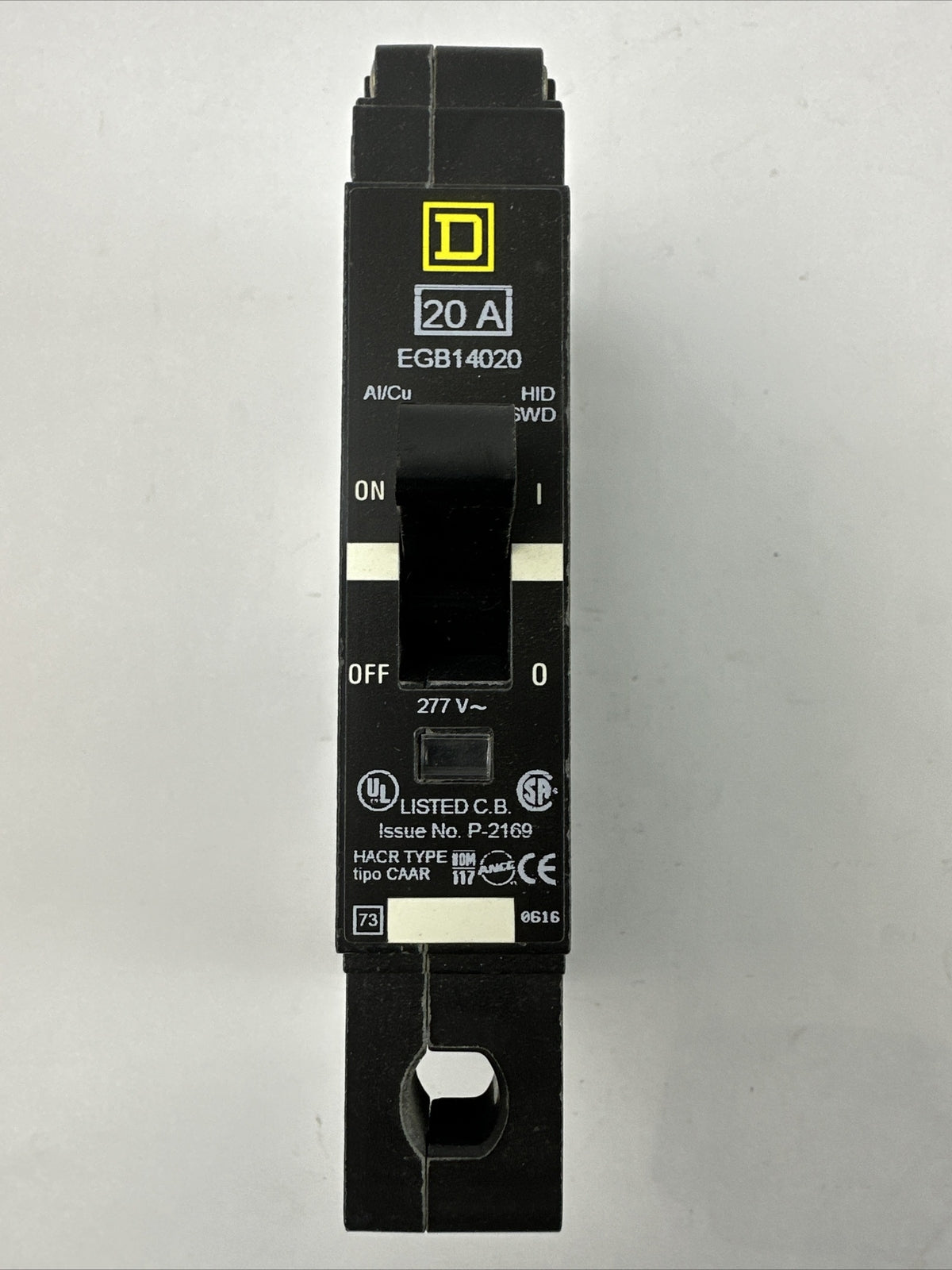 SQUARE D EGB14020 CIRCUIT BREAKER 277VAC 20AMP 1POLE HACR TYPE