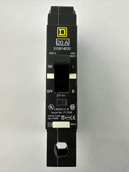 SQUARE D EGB14020 CIRCUIT BREAKER 277VAC 20AMP 1POLE HACR TYPE