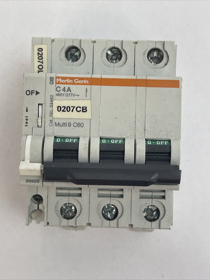 MERLIN GERIN 24462 CIRCUIT BREAKER 4AMP 480Y/277VAC 26925 AUXILIARY SWITCH