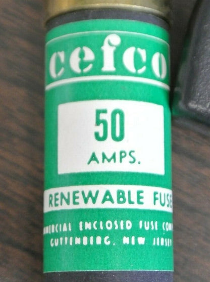 BOX of 10 CEFCO REN50 RENEWABLE FUSE / 50A / 250V / NEW SURPLUS  CAPACITY 35-60A