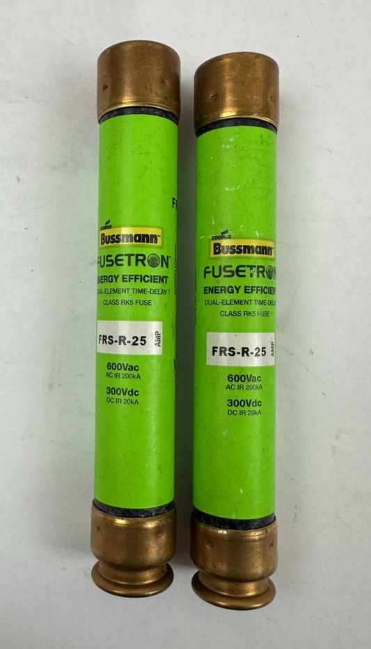 COOPER BUSSMANN FRS-R-25 FUSETRON 25A 600VAC/300VDC RK5 TIME DELAY LOT OF 2