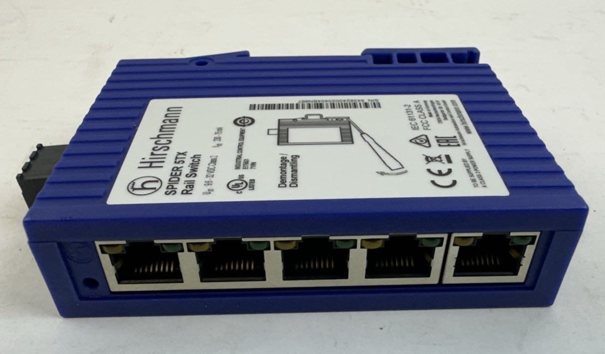HIRSCHMANN SPIDER 5TX RAIL SWITCH 943824-002 INDUSTRIAL ETHERNET 5-PORT 24VDC