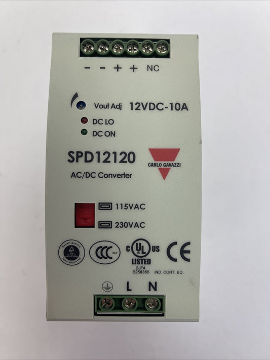 CARLO GAVAZZI SPD121201 POWER SUPPLY OUTPUT 12VDC 120W INPUT 115/230VAC 2.8/1.4A