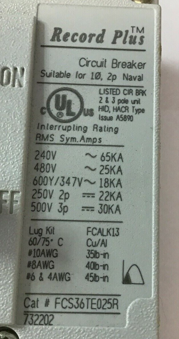 GENERAL ELECTRIC FCS36TE025R 25A CIRCUIT BREAKER 3POLE 500V