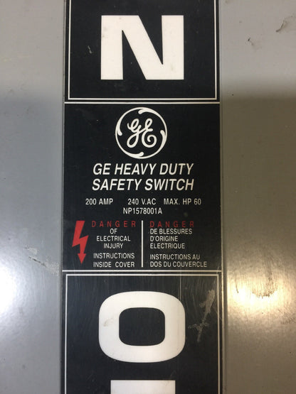 GE TH4324 SAFETY SWITCH 200A 240VAC 250VDC 60HP TYPE 1